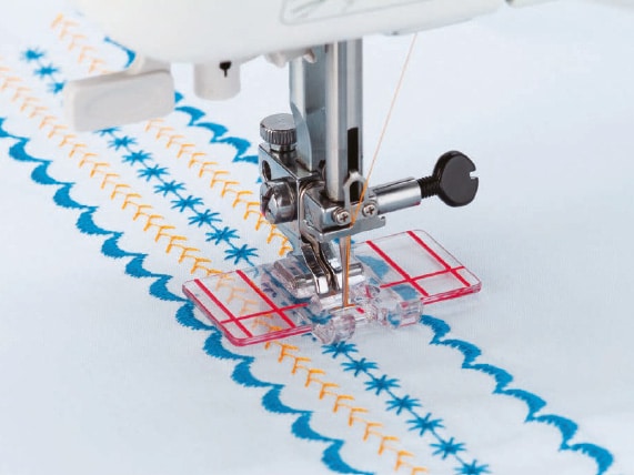 janome macchine da cucire piedino con soletta trasparente per punti decorativi con linee guida